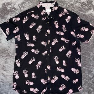 Sunrise Kingdom Black and Pink Pineapple button down shirt